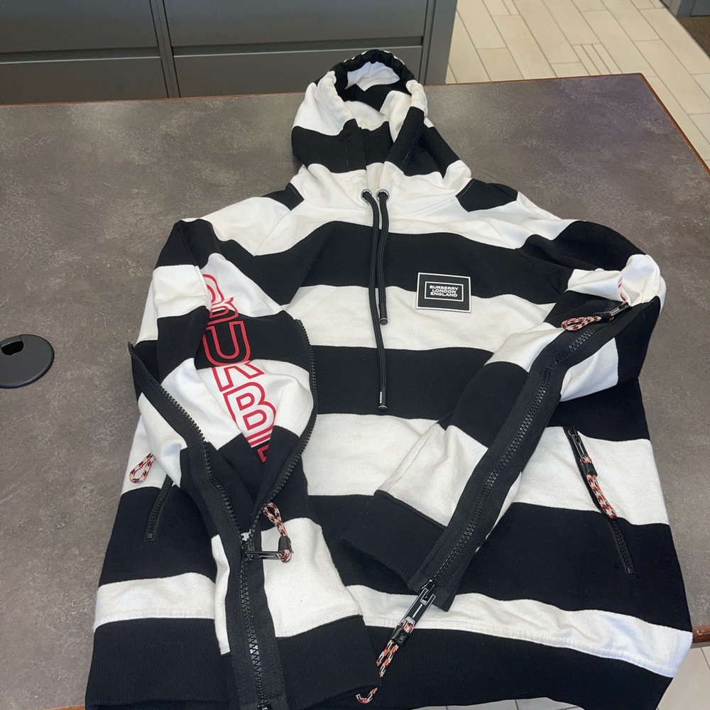 Men's Black Printed Logo Striped Hoodie